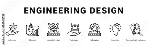 Engineering Design Modern and clean web banner illustration featuring thematic icons for visual communication
