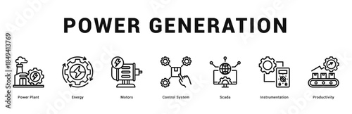 Power Generation Modern and clean web banner illustration featuring thematic icons for visual communication