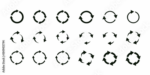 Arrangement of circular arrows depicting rotation and cyclical processes