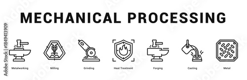 Mechanical Processing Modern and clean web banner illustration featuring thematic icons for visual communication