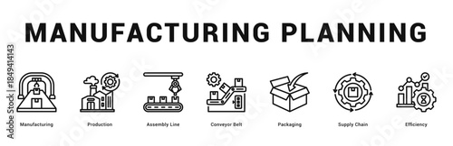 Manufacturing Planning Modern and clean web banner illustration featuring thematic icons for visual communication