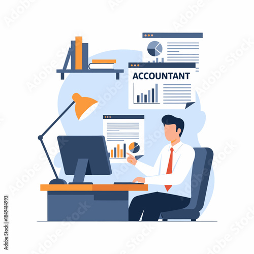 Accountant Working on Data Analysis at Office Desk