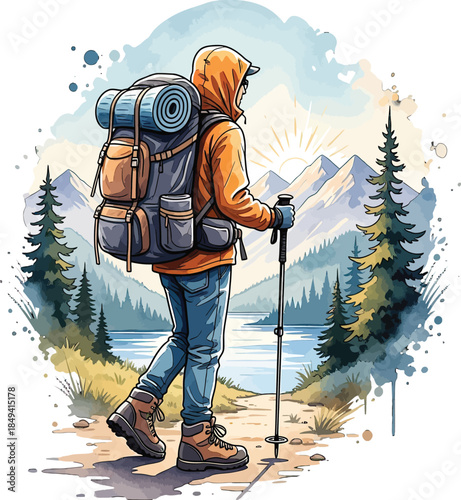 hiker with backpack and map