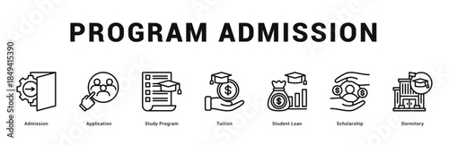 Program Admission Modern and clean web banner illustration featuring thematic icons for visual communication