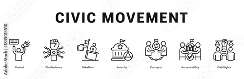 Civic Movement Modern and clean web banner illustration featuring thematic icons for visual communication