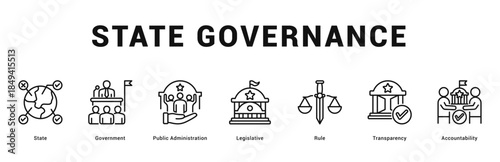 State Governance Modern and clean web banner illustration featuring thematic icons for visual communication