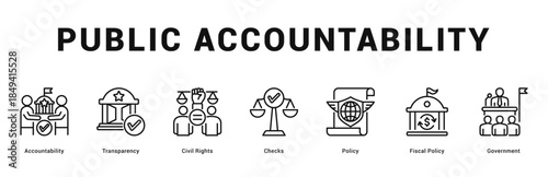 Public Accountability Modern and clean web banner illustration featuring thematic icons for visual communication