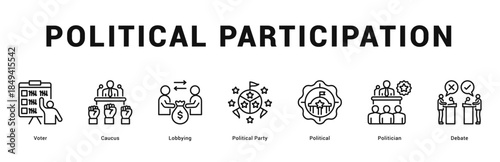 Political Participation Modern and clean web banner illustration featuring thematic icons for visual communication