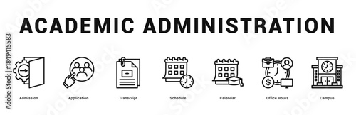 Academic Administration Modern and clean web banner illustration featuring thematic icons for visual communication