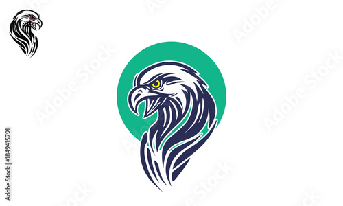 best strong eagle head logo, silhouette of great hawk in green circle vector illustrations