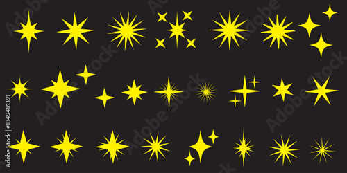 Shining stars icon set. Sparkle stars icons. Twinkle stars collection. Effect shine, glitter, twinkling and clean. Vector illustration.