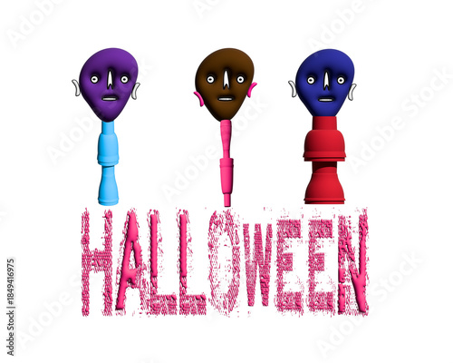 Vector art of a cartoon ghost, bat, pumpkin, and zombie are running for halloween