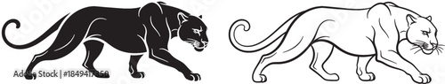 Minimalist Panther Silhouette Vector Illustration in Black and White Line Art