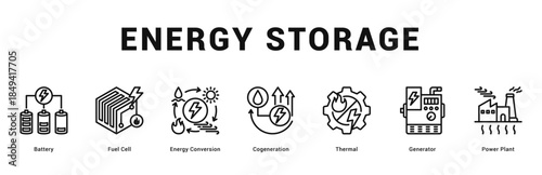 Energy Storage Modern and clean web banner illustration featuring thematic icons for visual communication