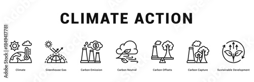 Climate Action Modern and clean web banner illustration featuring thematic icons for visual communication