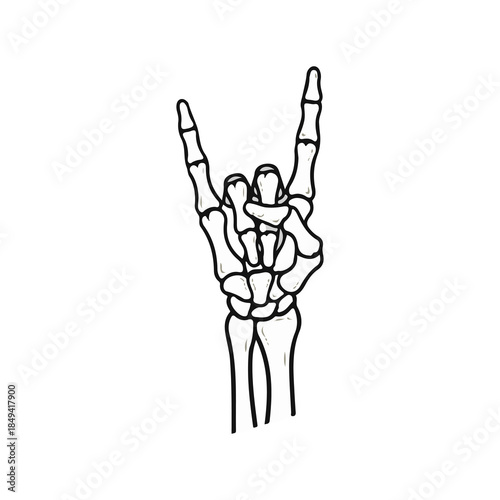 old school rock and roll hand bone skull art vector illustration