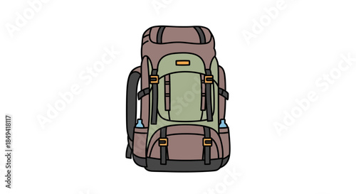 Large hiking backpack with water bottles on sides for outdoor adventure