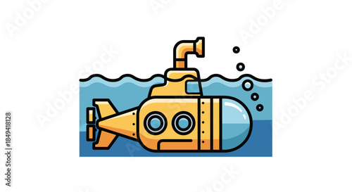 Vibrant cartoon submarine exploring ocean depths with bubbles