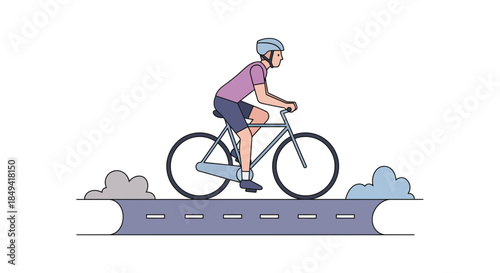 Cyclist riding bike on road with clouds in background