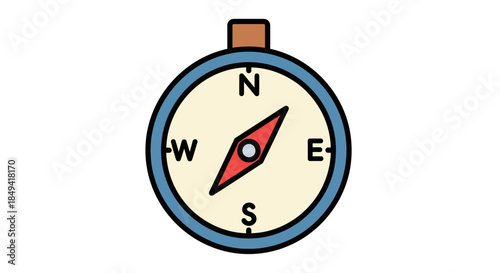 Vibrant compass with red needle on white background