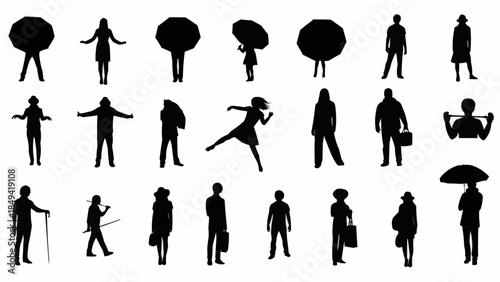 Collection of Diverse Human Silhouettes in Various Poses and Activities.