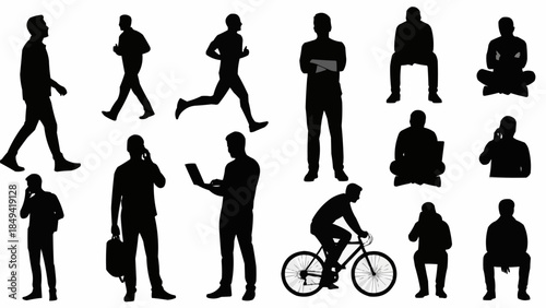 Collection of diverse human silhouettes engaged in various activities and poses.