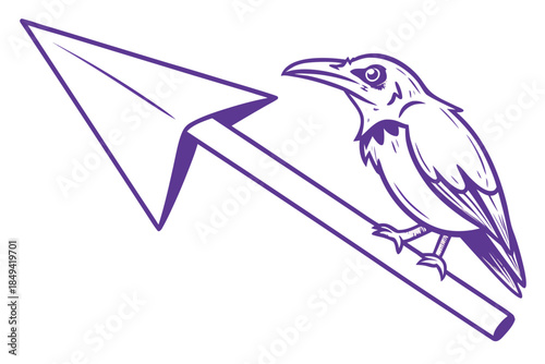 Raven on the Arrow: A striking illustration of a raven perched upon an arrow, its piercing gaze fixed forward, embodies vision, direction, and strategic intent.