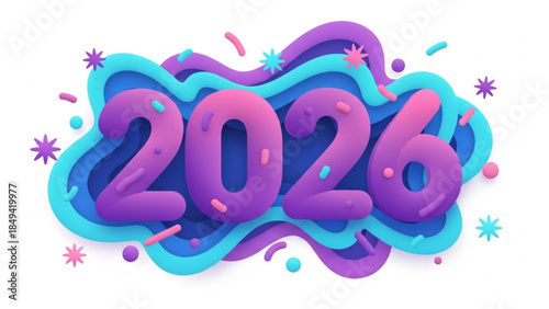 Colorful balloons with welcome 2026 text on white background for new year celebration