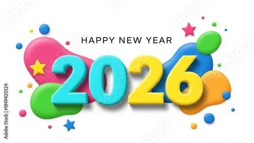 Colorful balloons with happy new year  2026 text on white background for new year celebration