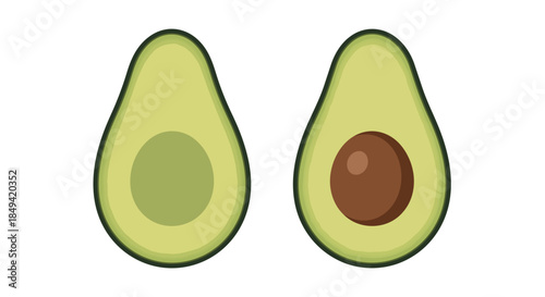 Healthy green avocado halves presented on a clean white background illustrating fresh produce preparation and nutritious fruit elements perfect for