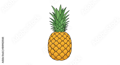 A vibrant tropical pineapple illustration standing tall with its spiky green crown, embodying refreshing sweetness and exotic summer delight on a