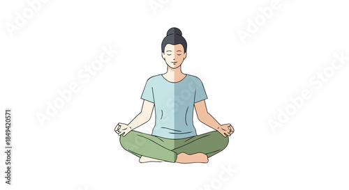 A tranquil individual engaged in a peaceful meditative practice, fostering inner calm and well-being. This illustration embodies mindfulness and