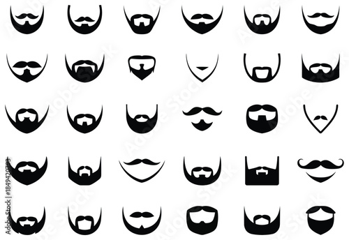 Collection of beard and mustache icons. Diverse beard and mustache styles icon set vector design