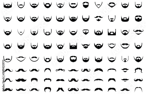 Collection of beard and mustache styles icons set vector. Set of beard and mustaches
