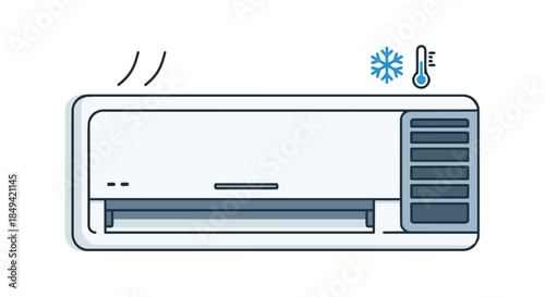 Contemporary air conditioner unit illustration for climate control and cooling comfort