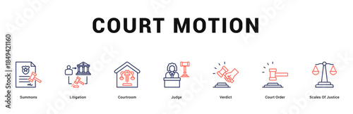 Court Motion Modern and clean web banner illustration featuring thematic icons for visual communication