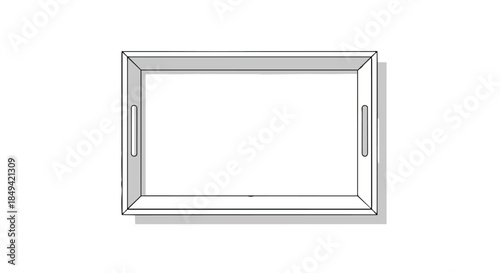 Simple line art illustration of an empty rectangular serving tray viewed from directly above, ideal for graphic design elements and clean minimalist