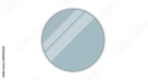 A pristine circular mirror illustration showcasing a sleek design with subtle reflective gleams across its smooth surface and a slender, light gray