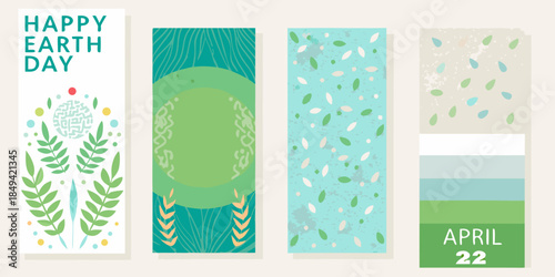 Colorful earth day banners with floral patterns and celebratory text elements