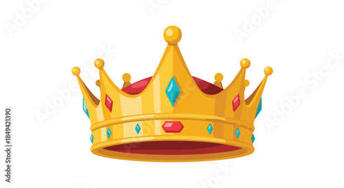 Regal golden crown adorned with vibrant red and blue gemstones, symbolizing royalty, power, and triumph, meticulously crafted for majestic visual