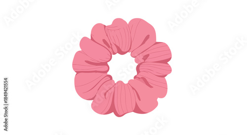 Vibrant pink ruffled hair tie accessory on a pure white backdrop creating a fresh aesthetic