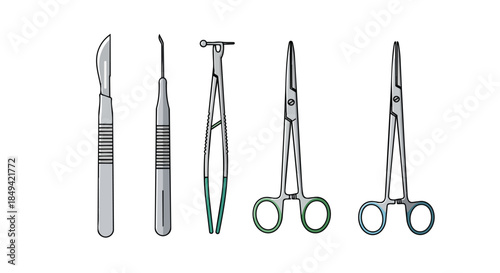 An illustrative depiction of essential surgical tools lineup for medical procedures and healthcare precision a collection of diverse instruments for