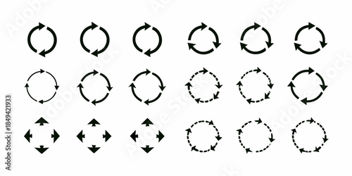 Arrangement of circular arrows demonstrating rotation and cyclical processes