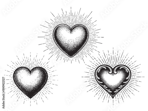Heart with Rays Vintage Engraving Illustration