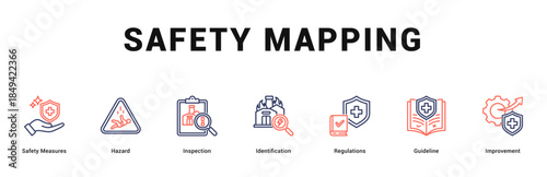 Safety Mapping Modern and clean web banner illustration featuring thematic icons for visual communication
