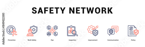 Safety Network Modern and clean web banner illustration featuring thematic icons for visual communication