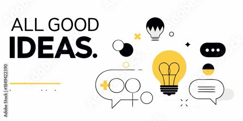 All good ideas a creative concept with lightbulbs speech bubbles and icons