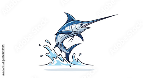 A powerful blue marlin bursts from the ocean surface in a stunning display of aquatic energy and graceful motion a dynamic illustration of marine life