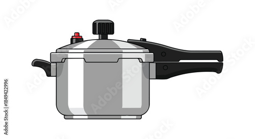 Modern kitchen appliance, a sleek silver pressure cooker, designed for rapid and efficient cooking, ensuring delicious meals are prepared with speed