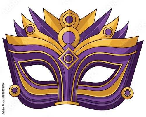 Exquisitely designed theatrical mask featuring rich purple hues and gleaming golden accents, embodying festive elegance and an aura of captivating mystery for celebration events and costume parties